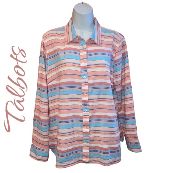 Talbots Tops - Talbots Multicolor Striped Button Up Cotton Shirt - Women’s Large